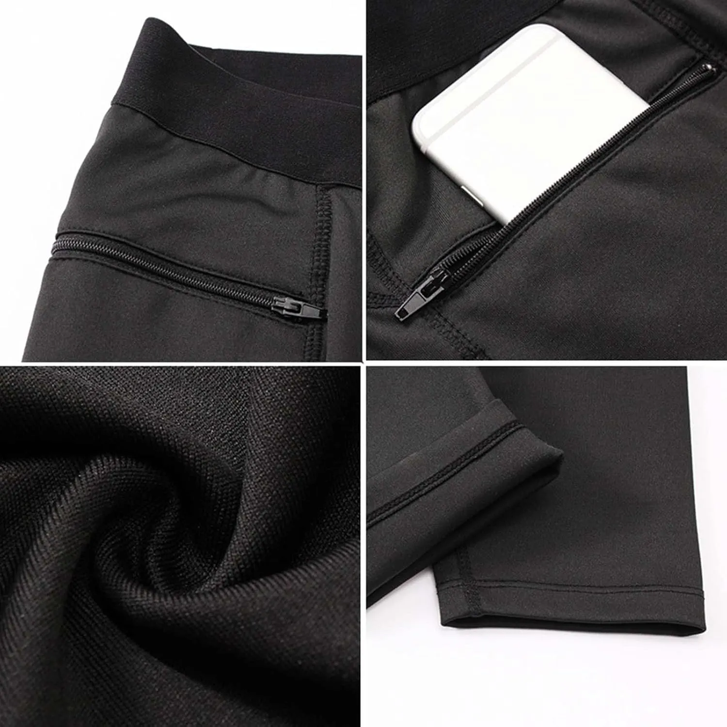 Mens Compression Pants with Zipper Pockets,Athletic Leggings Baselayer Workout Tights for Running Yoga Gym Basketball