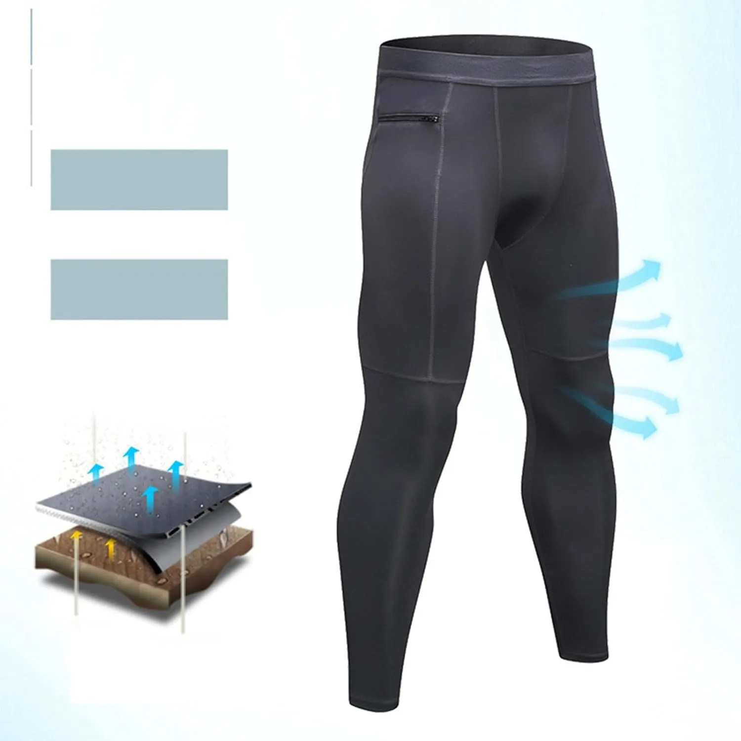 Mens Compression Pants with Zipper Pockets,Athletic Leggings Baselayer Workout Tights for Running Yoga Gym Basketball