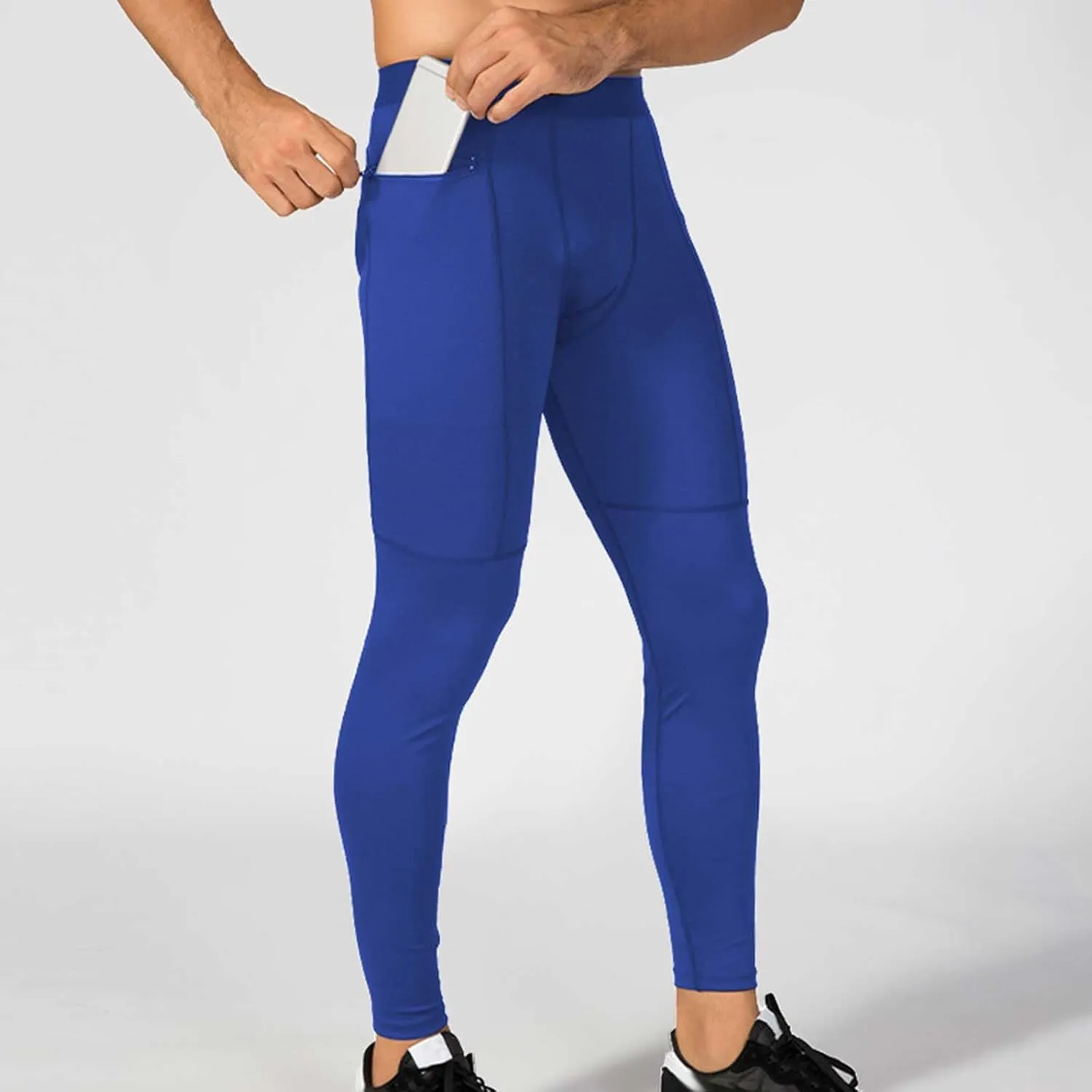 Mens Compression Pants with Zipper Pockets,Athletic Leggings Baselayer Workout Tights for Running Yoga Gym Basketball