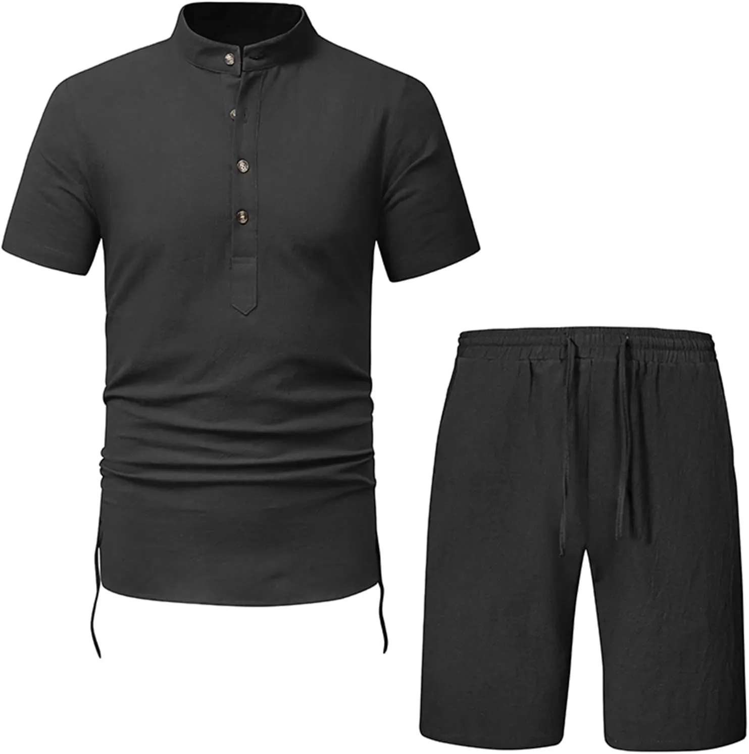 Men's Cotton Linen 2 Piece Sets Summer Beach Outfits Solid Color T Shirts and Shorts Suits Lounge Holiday Sweatsuit