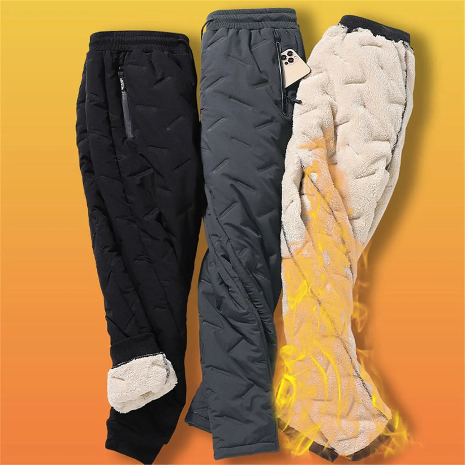 Men's Fleece Lined Sweatpants High Comfort Straight Leg Casual Pants Sherpa Lined Sweatpants Fleece Work Pants Men