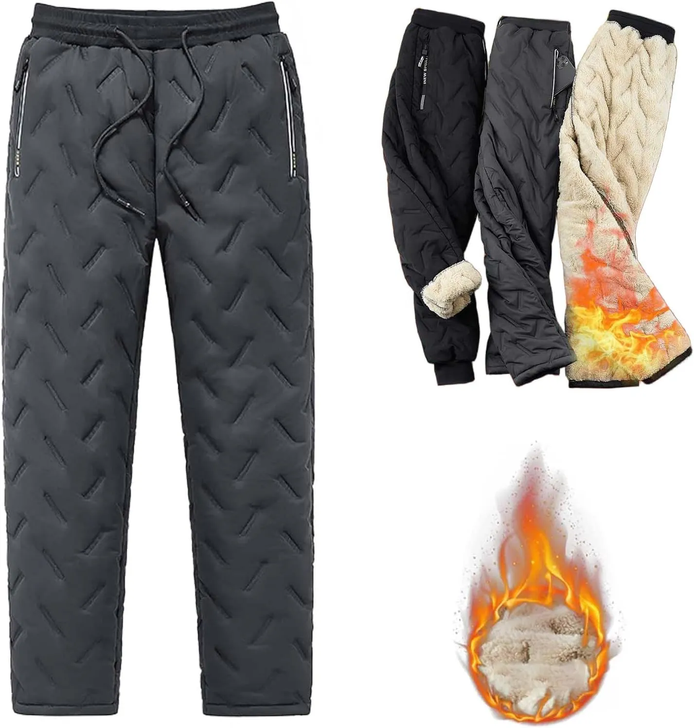 Men's Fleece Lined Sweatpants High Comfort Straight Leg Casual Pants Sherpa Lined Sweatpants Fleece Work Pants Men