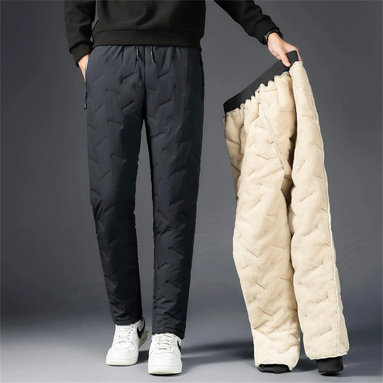 Men's Fleece Lined Sweatpants High Comfort Straight Leg Casual Pants Sherpa Lined Sweatpants Fleece Work Pants Men