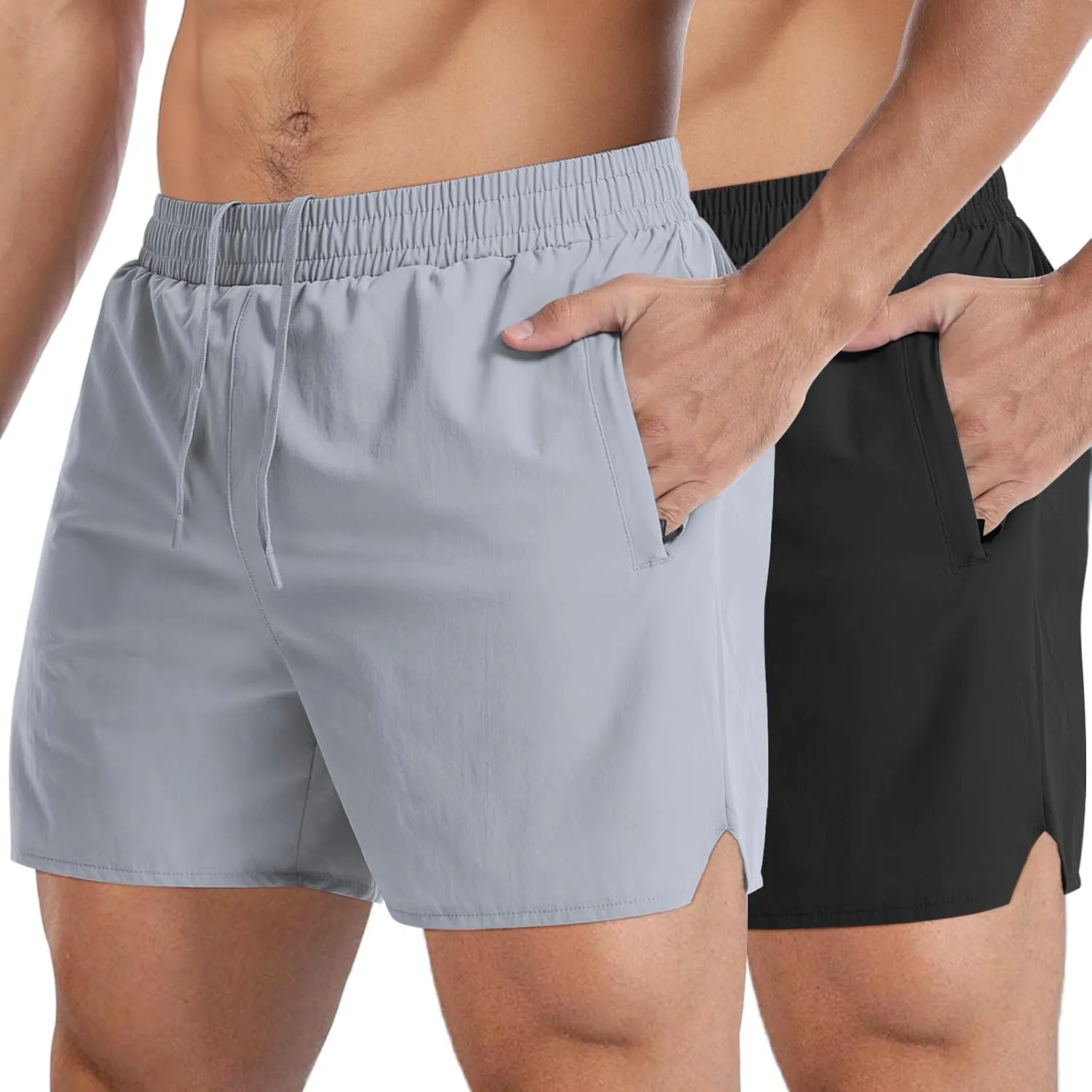 Men's Gym Workout Shorts with Zipper Pockets - 5" Lightweight Running Athletic Shorts Bodybuilding Training