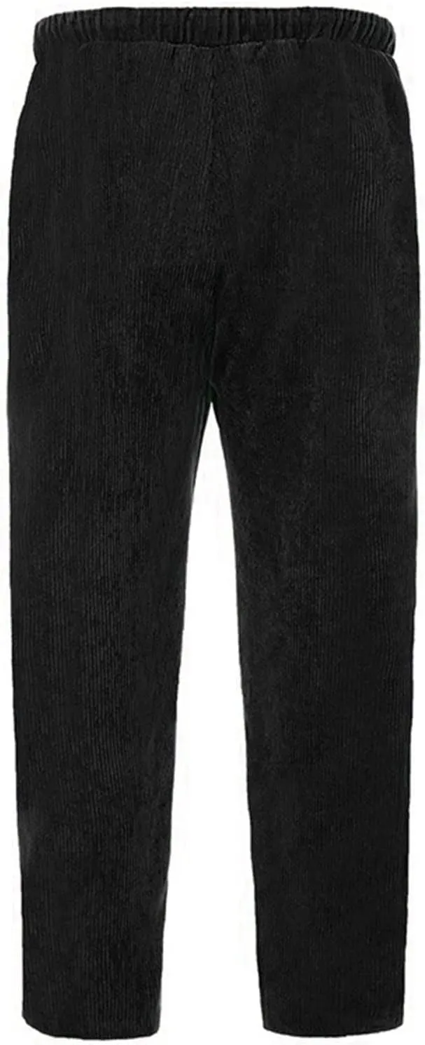 Men's Joggers New Men's Corduroy Loose Solid Casual Elastic Waistband Straight Cropped Trousers Casual Cargo Pants