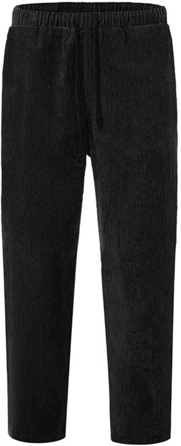 Men's Joggers New Men's Corduroy Loose Solid Casual Elastic Waistband Straight Cropped Trousers Casual Cargo Pants