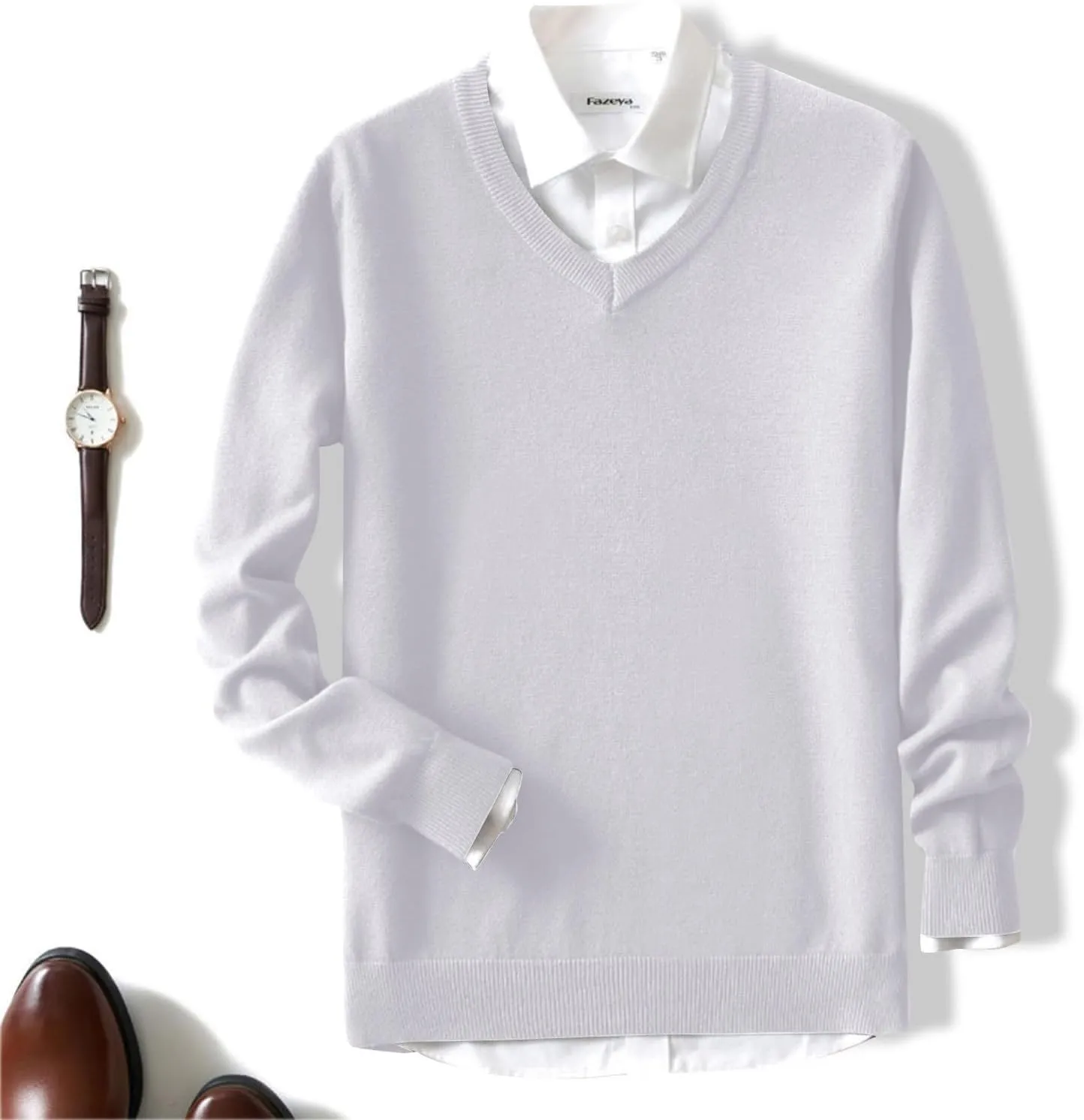 Mens Knitted Sweaters Cashmere V Neck Long Sleeve Undershirt Tops Fleece Pullover Sweater Basic Thermal Sweatshirts