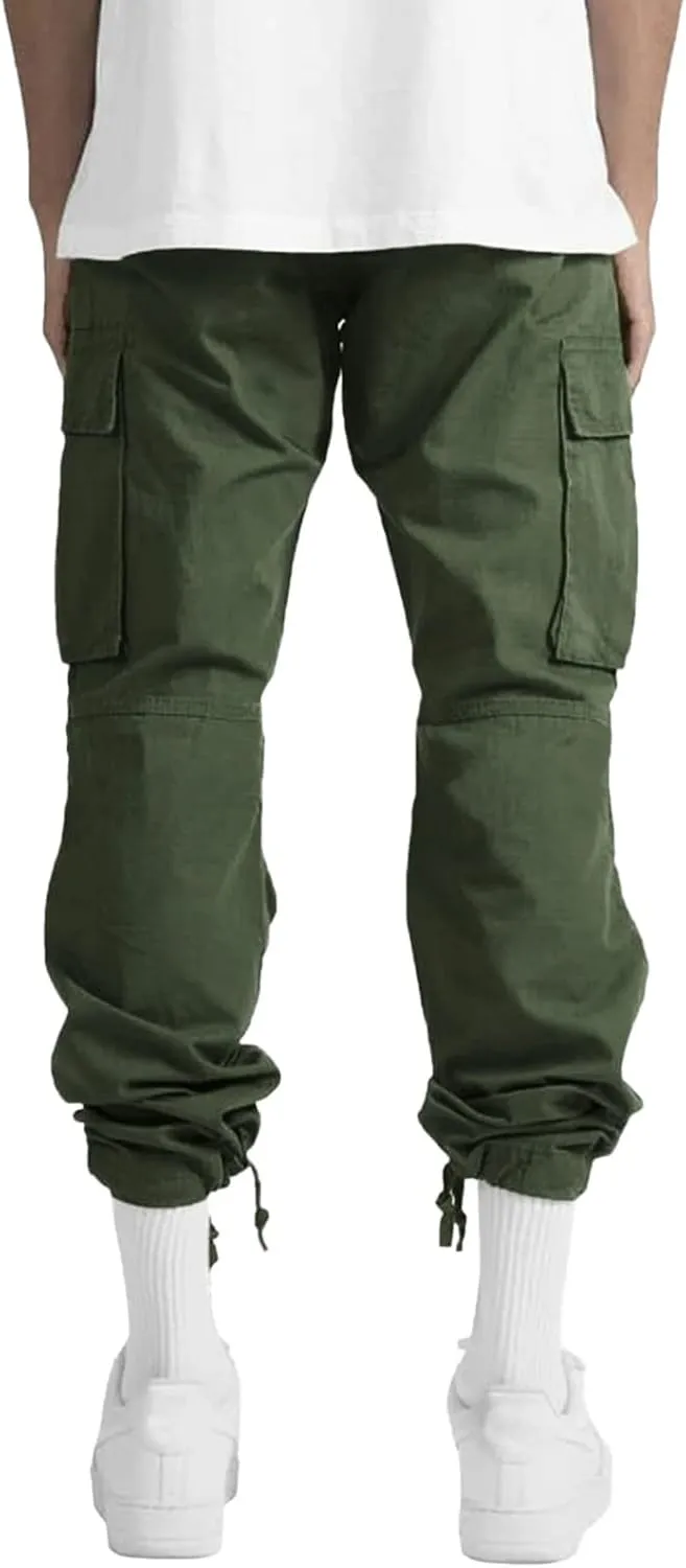 Mens Lightweight Joggers Mens Casual Waist Color Sports Hat Multi Woven Pocket Foot Rope Solid Pants Exercise Pants