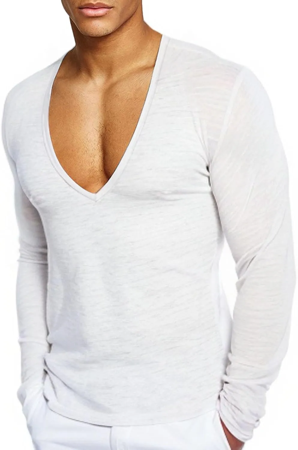 Men's Long Sleeve V Neck Muscle Shirt Athletic Running Workout Athletic Shirts Casual Slim Quick Dry Pullover Tops