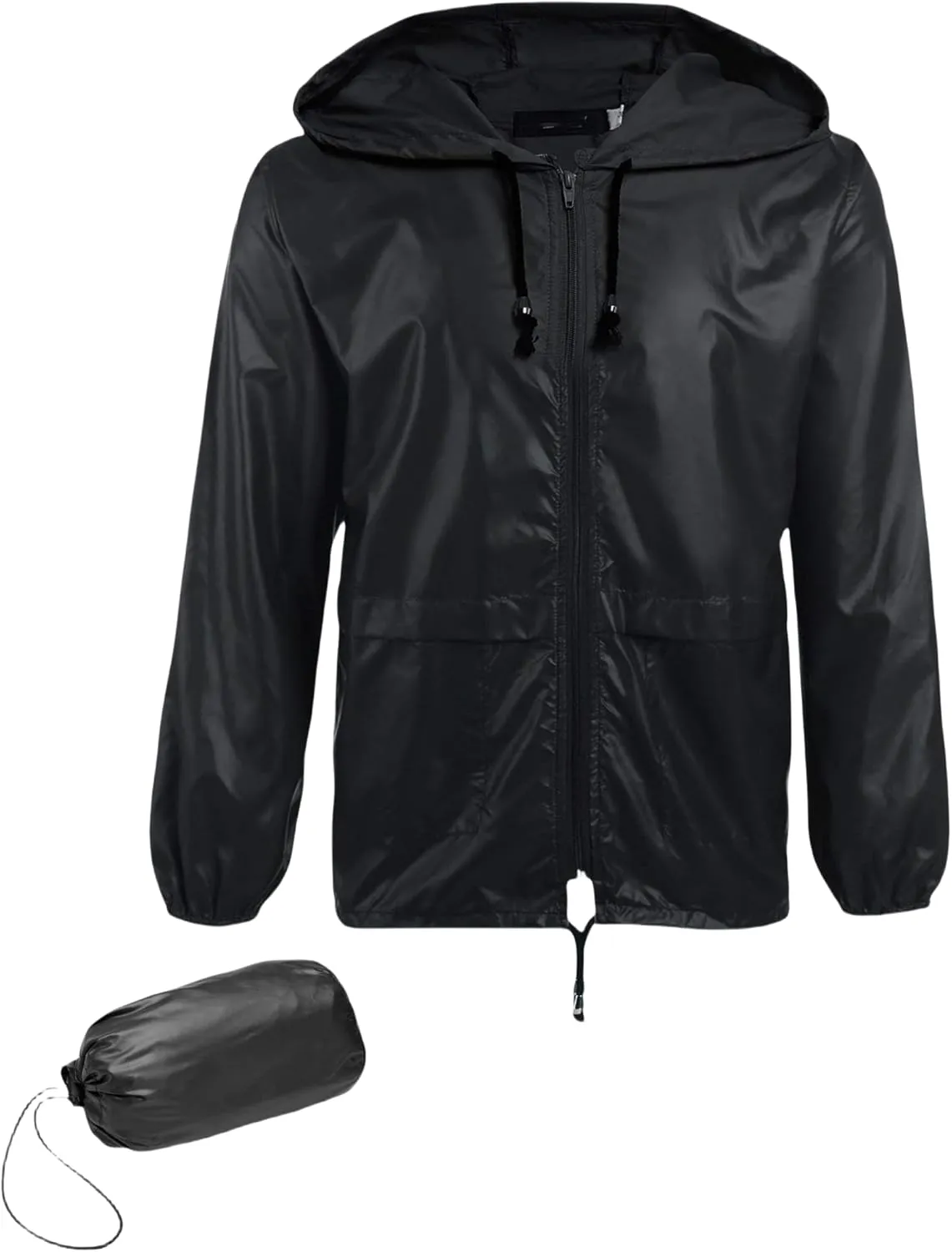 Men's Rain Jacket with Hood Waterproof Lightweight Packable Raincoat,Lightweight Jacket Women (Black,2XL)