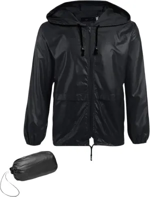 Men's Rain Jacket with Hood Waterproof Lightweight Packable Raincoat,Lightweight Jacket Women (Black,2XL)