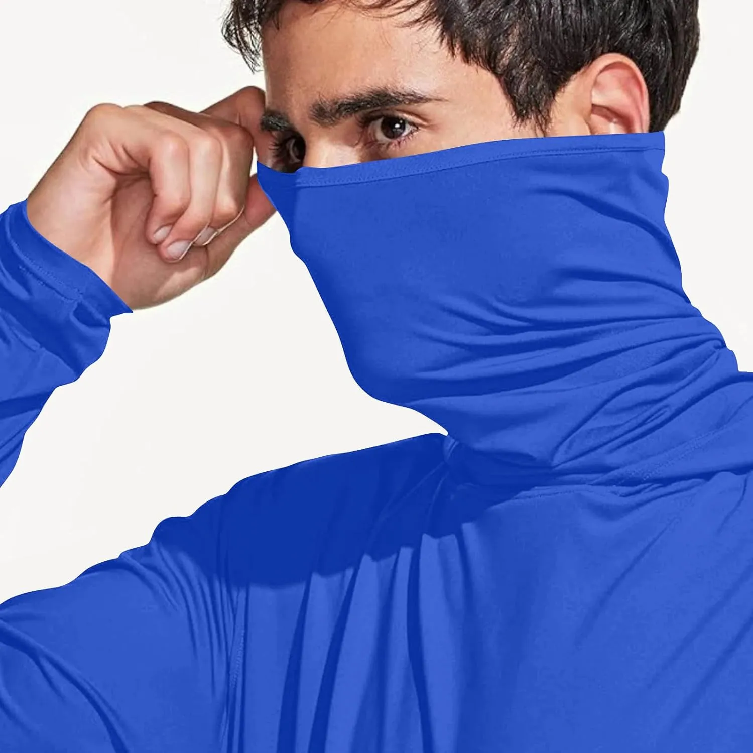Men's Sun Protection Hoodie Shirt UPF 50  Long Sleeve UV SPF T-Shirts with Face Cover Rash Guard Fishing Lightweight
