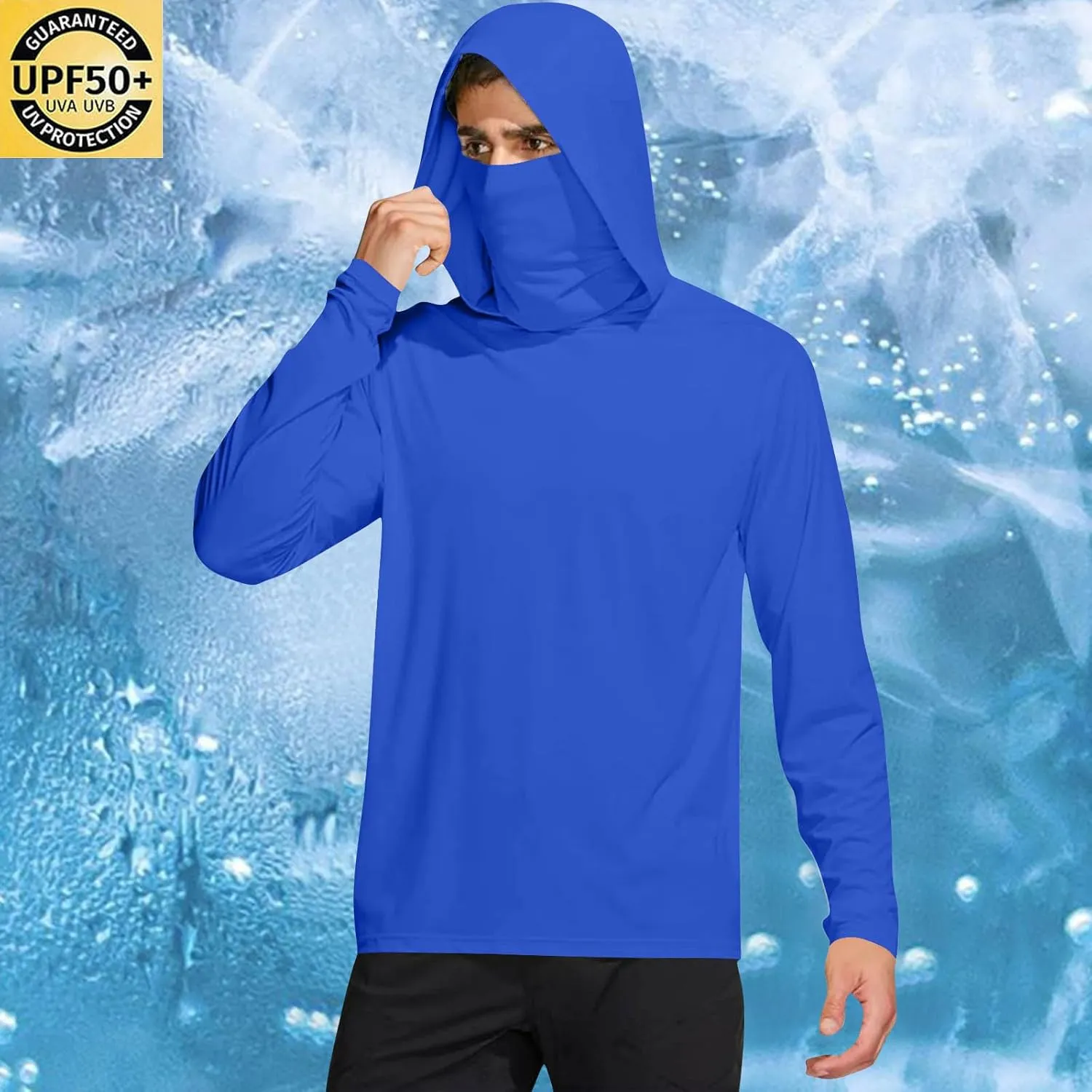 Men's Sun Protection Hoodie Shirt UPF 50  Long Sleeve UV SPF T-Shirts with Face Cover Rash Guard Fishing Lightweight