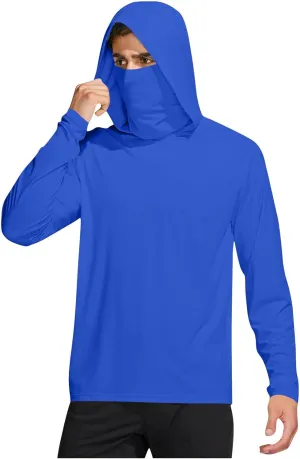 Men's Sun Protection Hoodie Shirt UPF 50  Long Sleeve UV SPF T-Shirts with Face Cover Rash Guard Fishing Lightweight