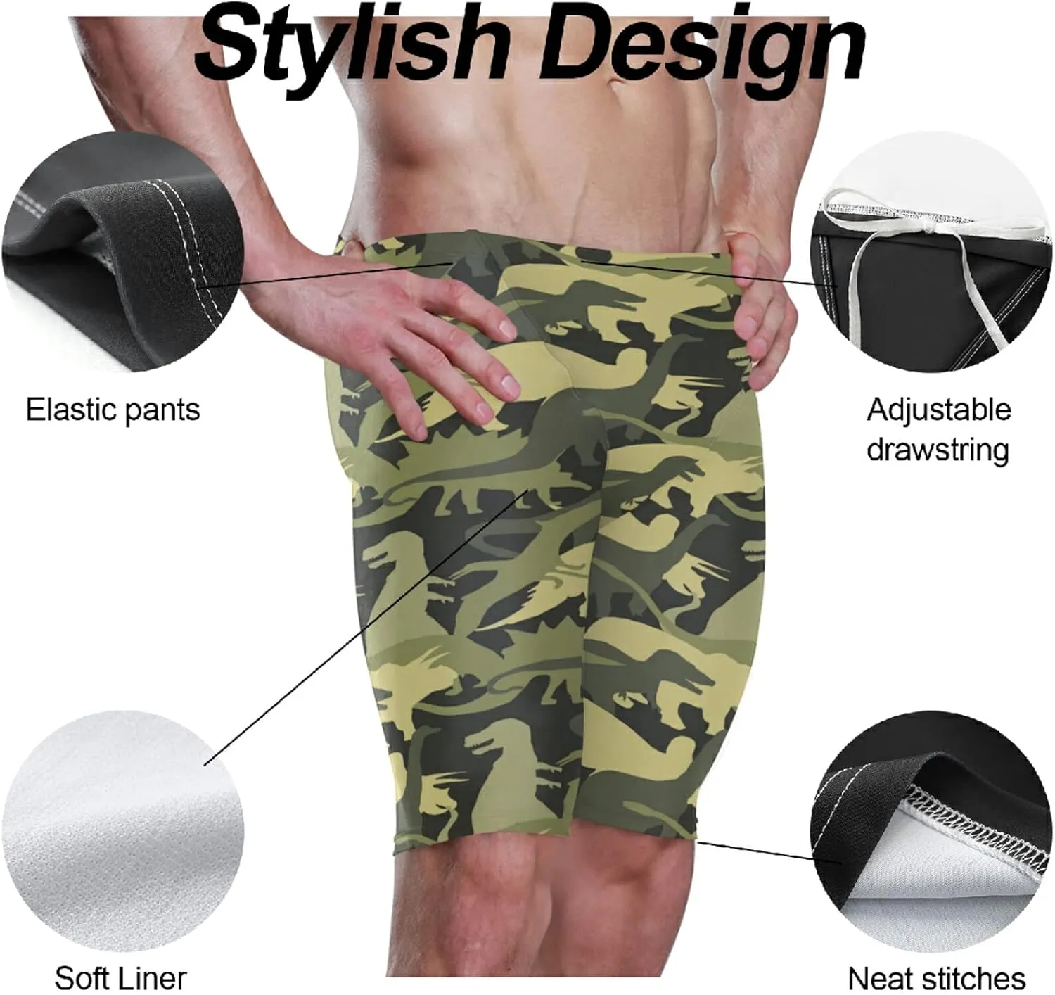 Mens Swim Jammers Printed Quick Dry Athletic Swimsuit