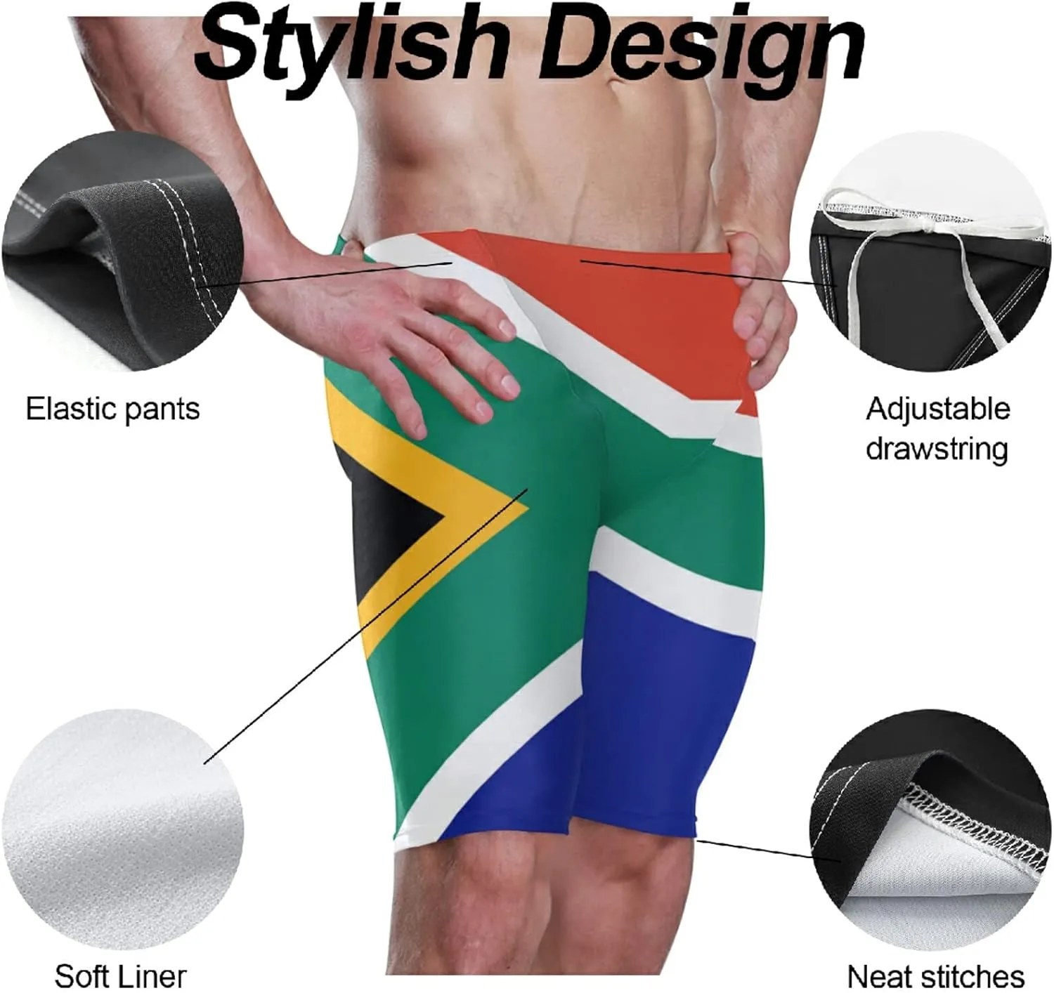 Mens Swim Jammers Printed Quick Dry Athletic Swimsuit