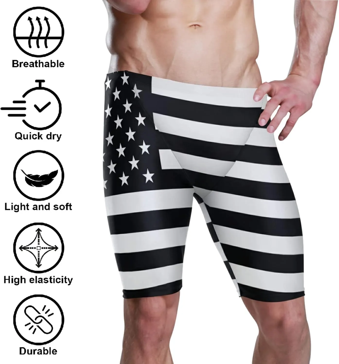 Mens Swim Jammers Printed Quick Dry Athletic Swimsuit