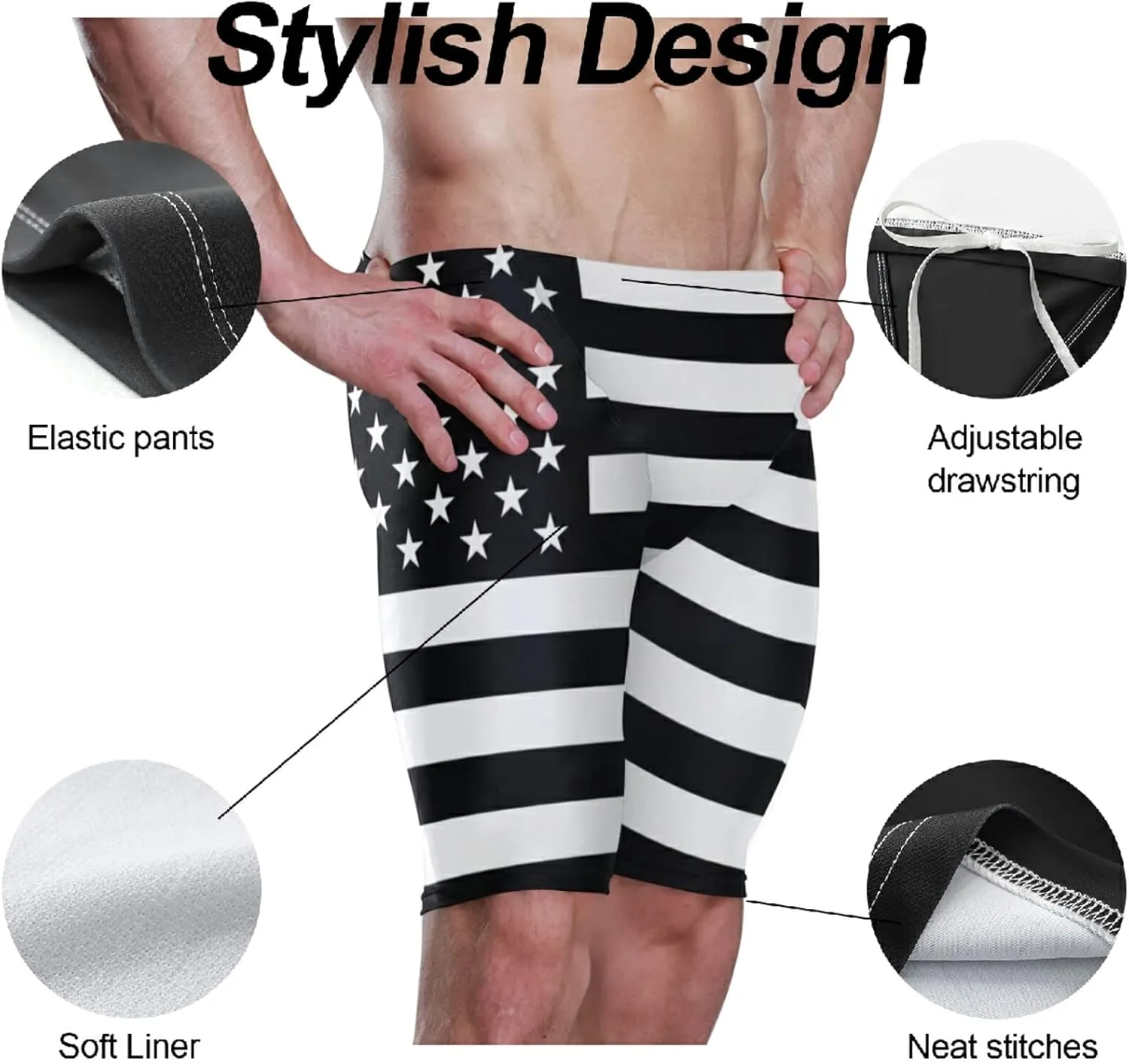Mens Swim Jammers Printed Quick Dry Athletic Swimsuit