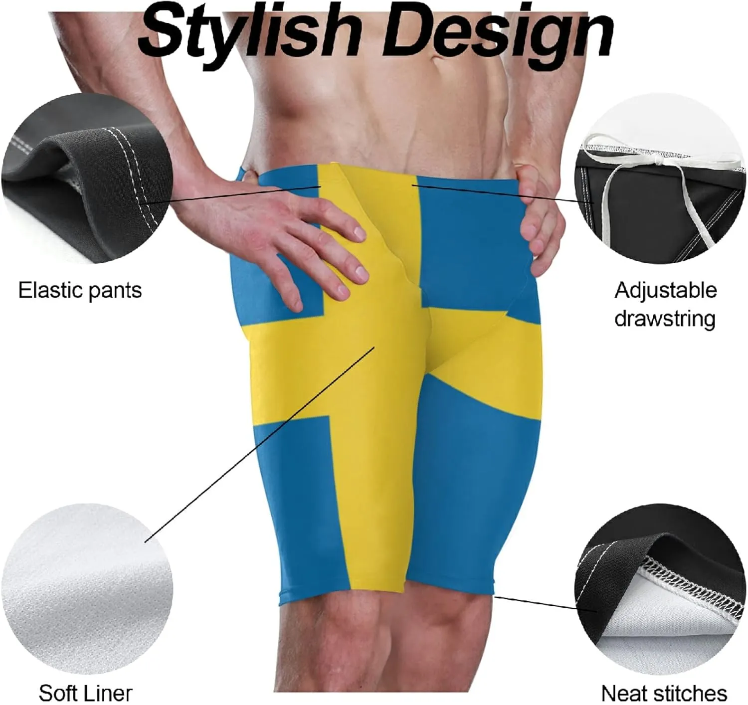 Mens Swim Jammers Printed Quick Dry Athletic Swimsuit