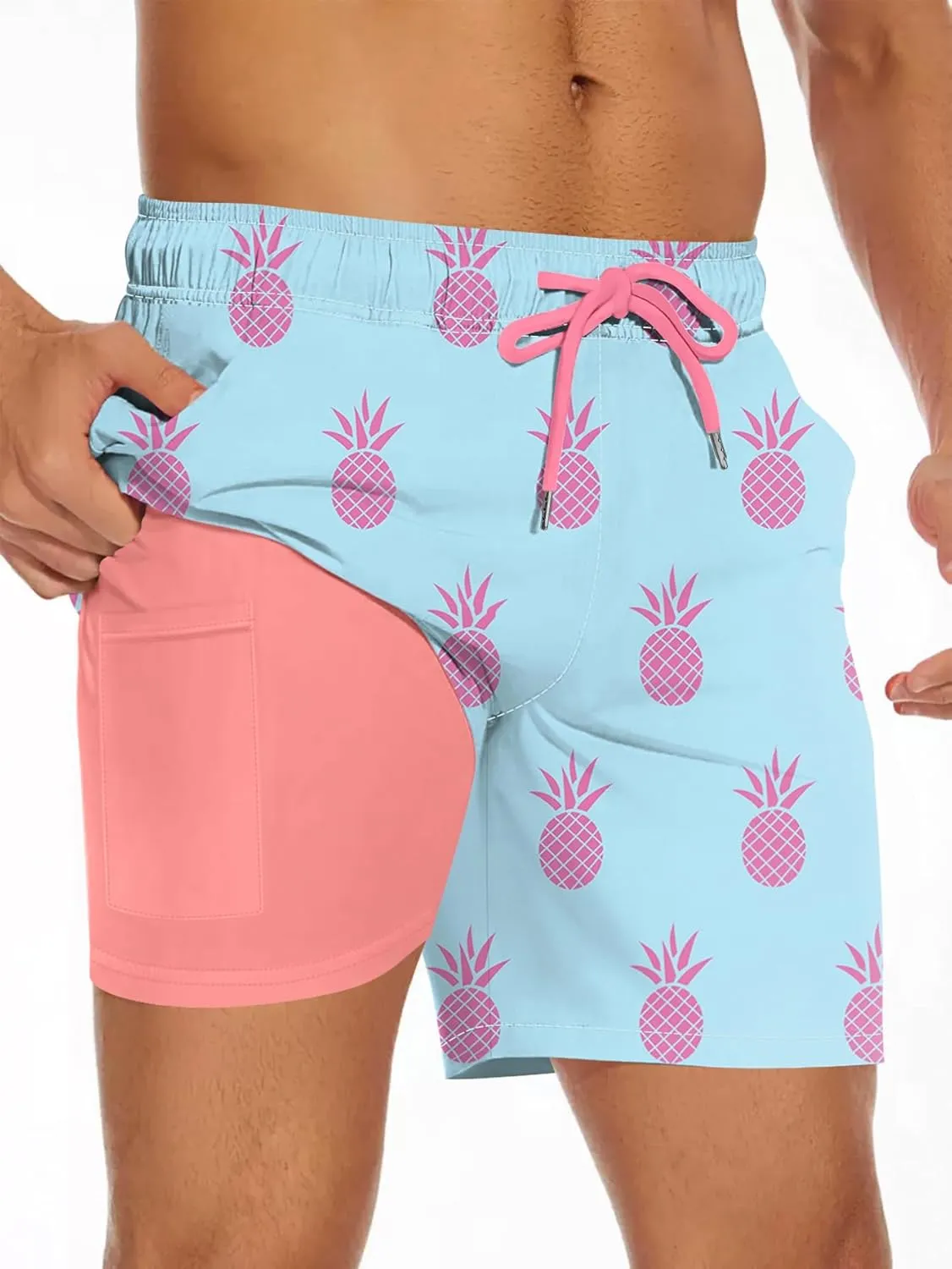 Men's Swim Trunk with Compression Liner Quick Dry Board Shorts