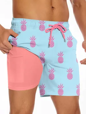 Men's Swim Trunk with Compression Liner Quick Dry Board Shorts
