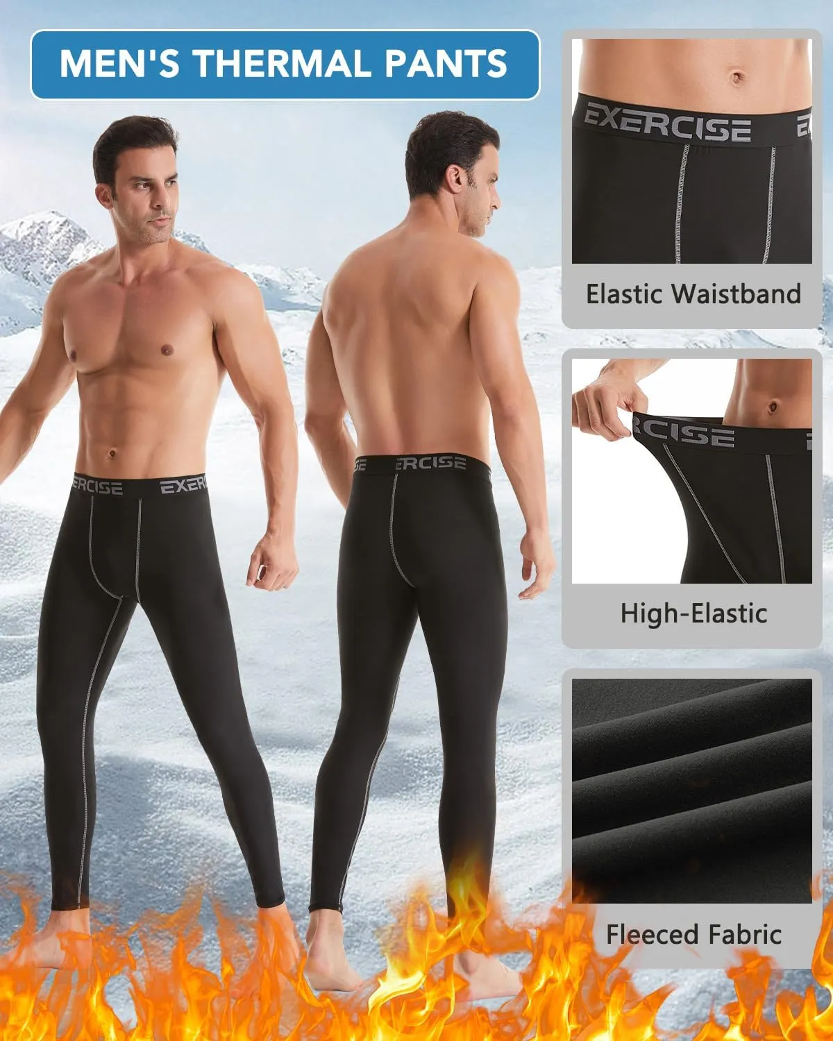 Men’s Thermal Compression Fleece Lined Pants Athletic Leggings Baselayer Cold Weather Workout Sports Running Tights