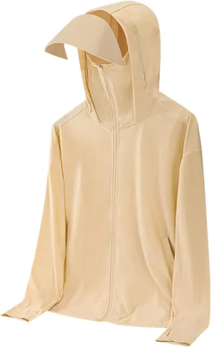 Men's UPF 50  Light Jacket Full Zip Sun Protection Hoodie Long Sleeve Lightweight Sun Shirt with Mask and Thumb Hole