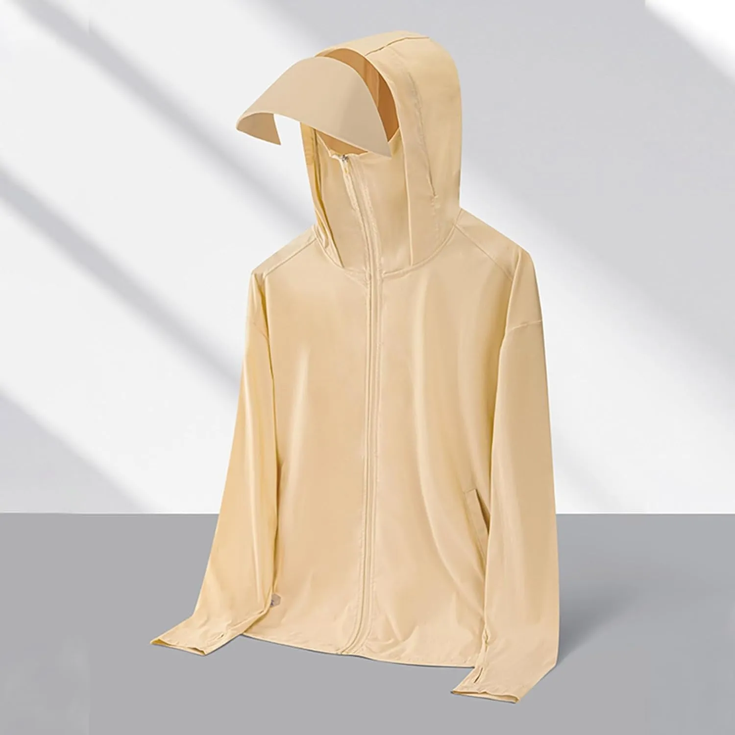 Men's UPF 50  Light Jacket Full Zip Sun Protection Hoodie Long Sleeve Lightweight Sun Shirt with Mask and Thumb Hole