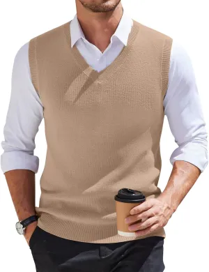 Men's Wool Blended Vest Sweater Vest V Neck Sleeveless Sweater Slim Relaxed Fit Casual Knitted Pullover Sweater 2025