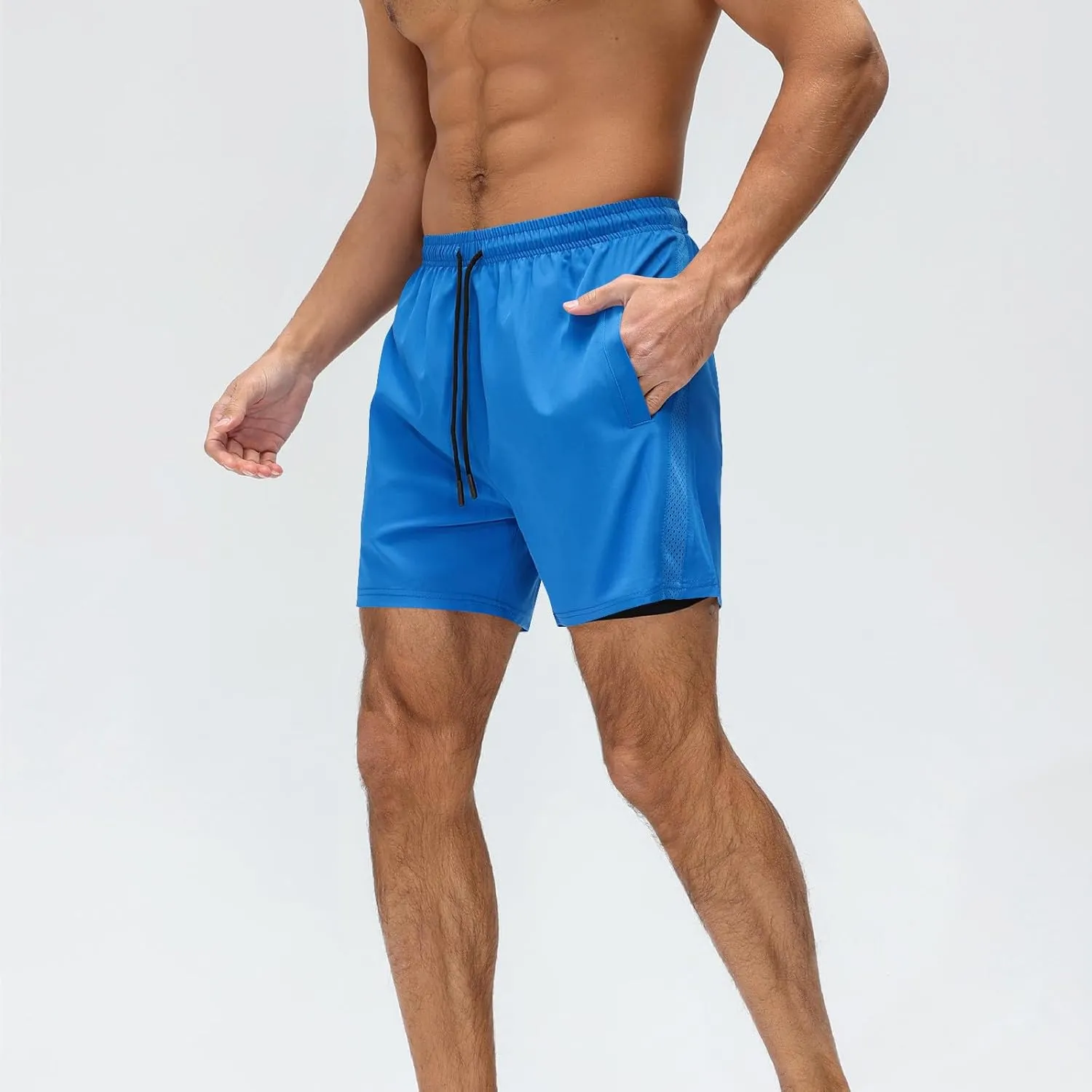 Men's Workout Shorts Athletic with Pockets Quick Dry Elastic Gym Running Active Lightweight Breathable Trunks