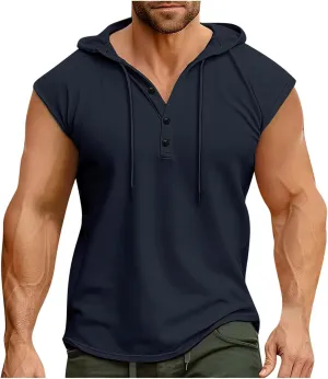 Men's Workout Tank Tops with Hooded, Quick Dry Sleeveless Workout Hoody Shirts Summer Beach Athletic Muscle Fit Tees
