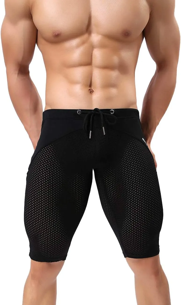 MIZOK Men's Yoga Capris Mesh Quick Dry Swimwear Workout Shorts