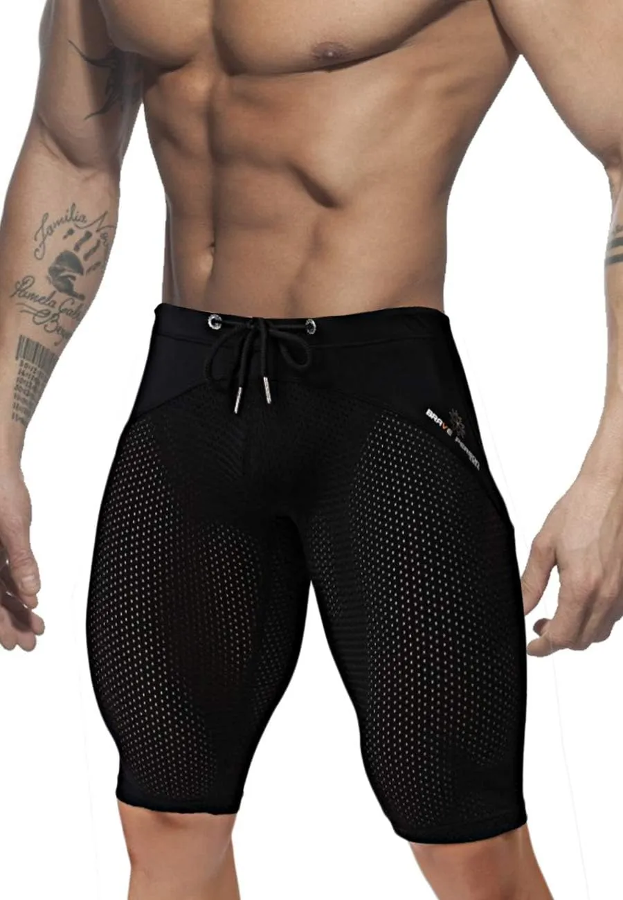 MIZOK Men's Yoga Capris Mesh Quick Dry Swimwear Workout Shorts