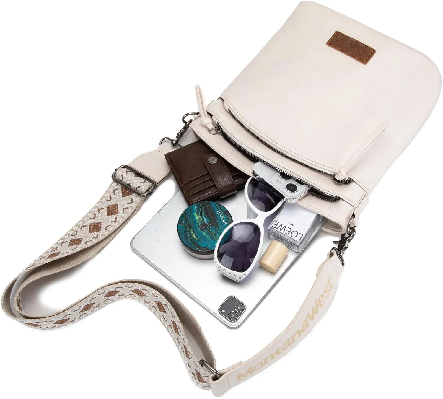 Montana West Multi Zip Pocket Large Crossbody Bag With Guitar Strap