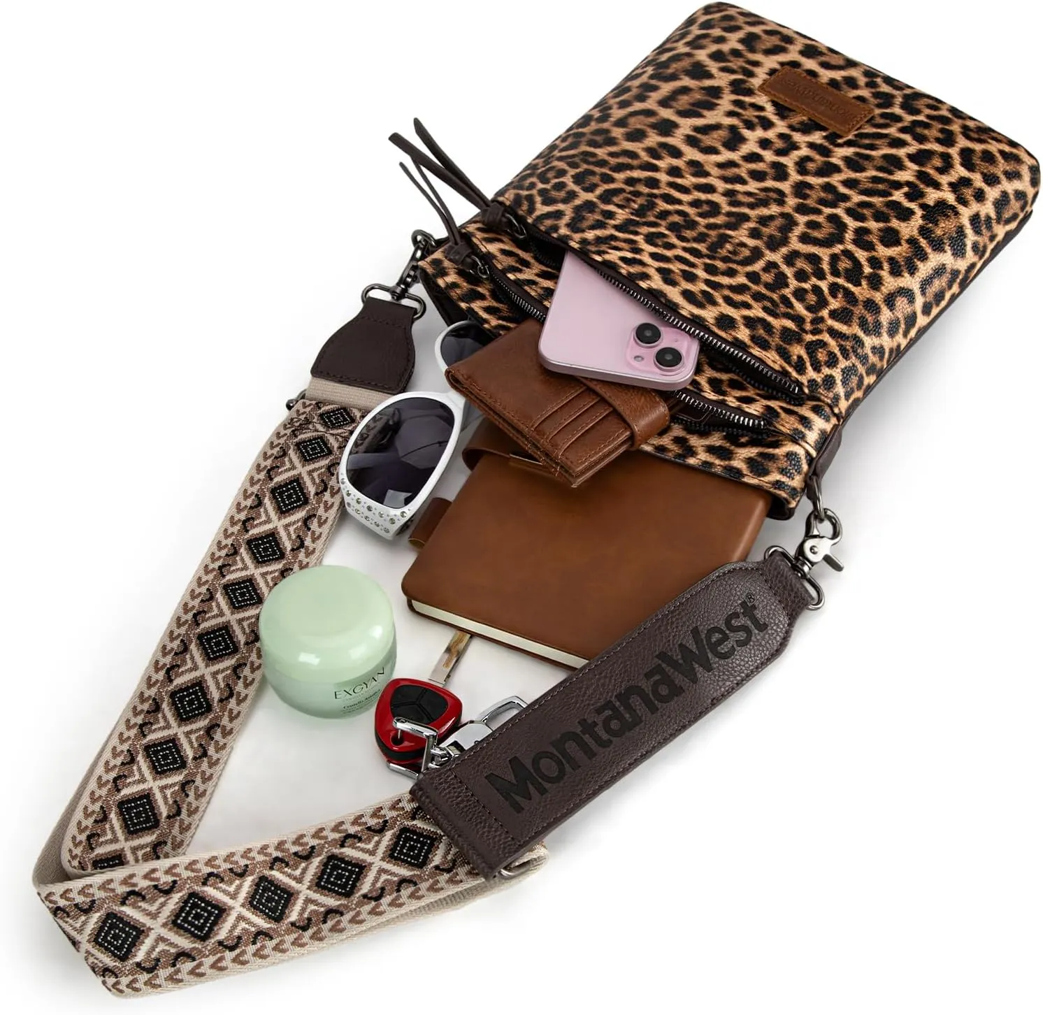 Montana West Multi Zip Pocket Large Crossbody Bag With Guitar Strap