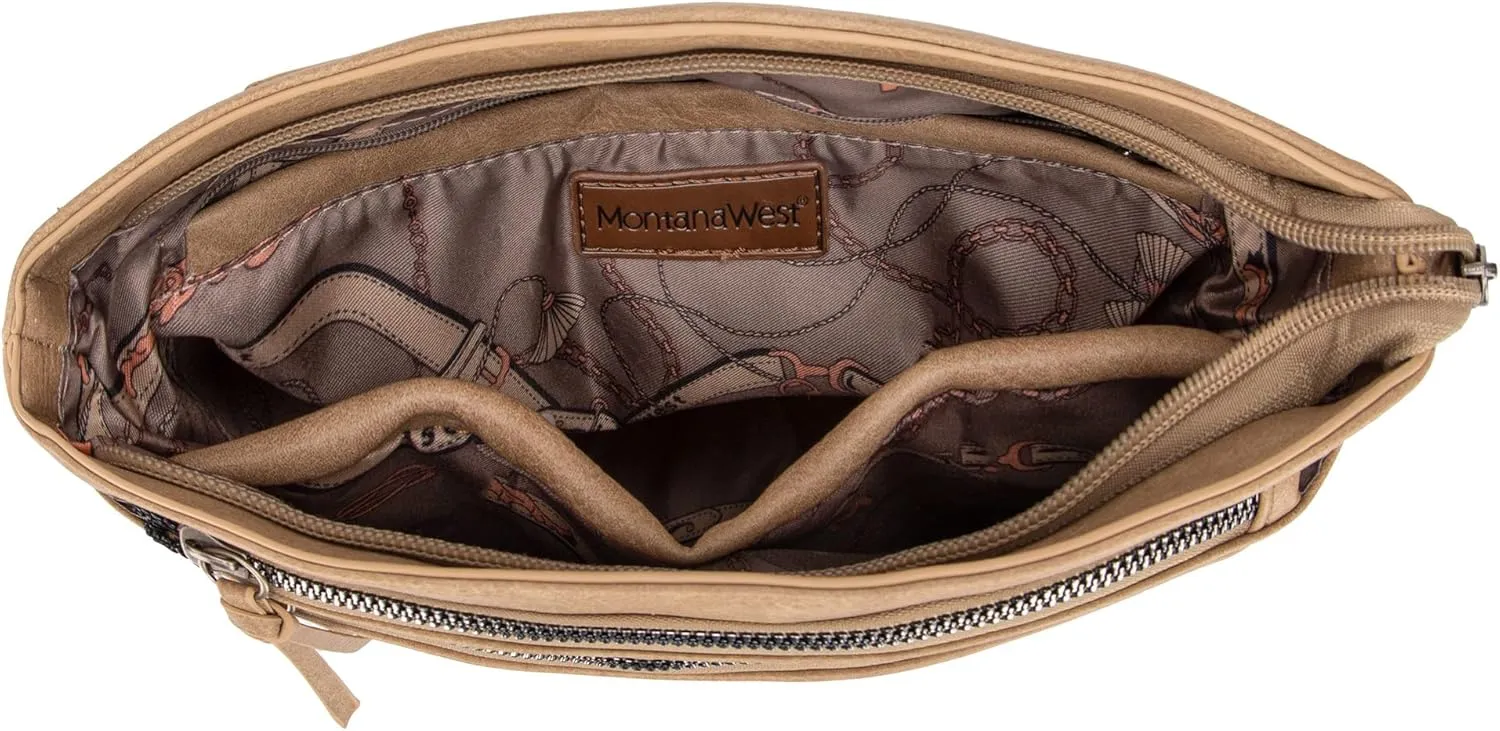 Montana West Multi Zip Pocket Large Crossbody Bag With Guitar Strap