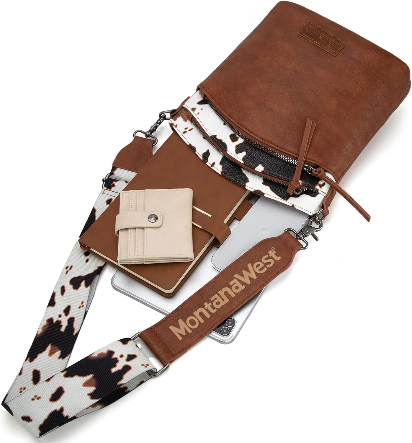 Montana West Multi Zip Pocket Large Crossbody Bag With Guitar Strap