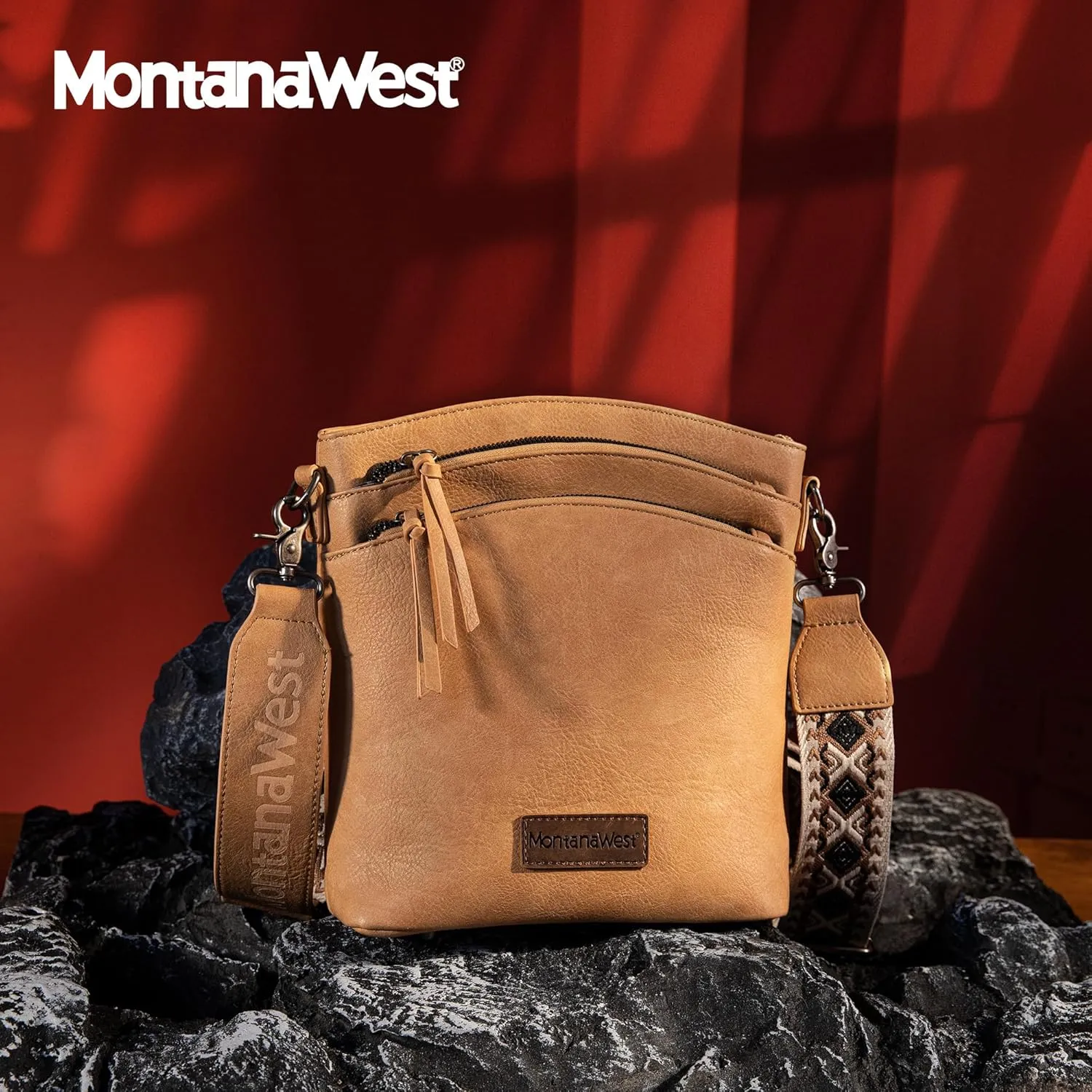 Montana West Multi Zip Pocket Large Crossbody Bag With Guitar Strap