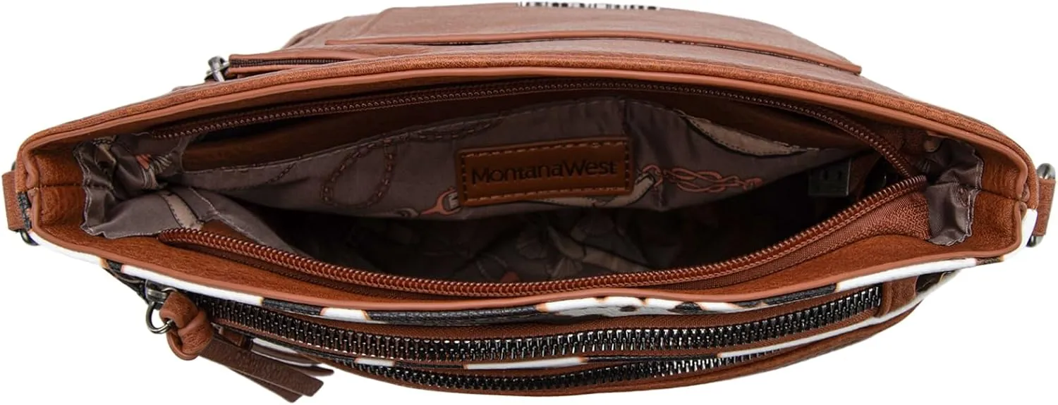 Montana West Multi Zip Pocket Large Crossbody Bag With Guitar Strap
