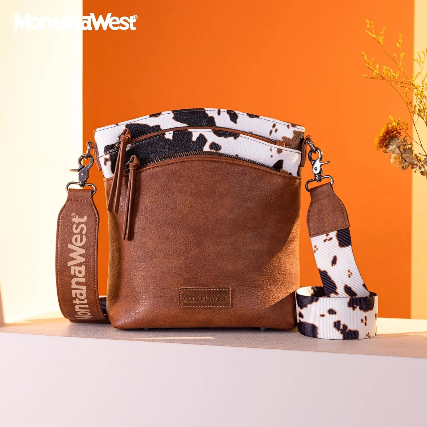 Montana West Multi Zip Pocket Large Crossbody Bag With Guitar Strap