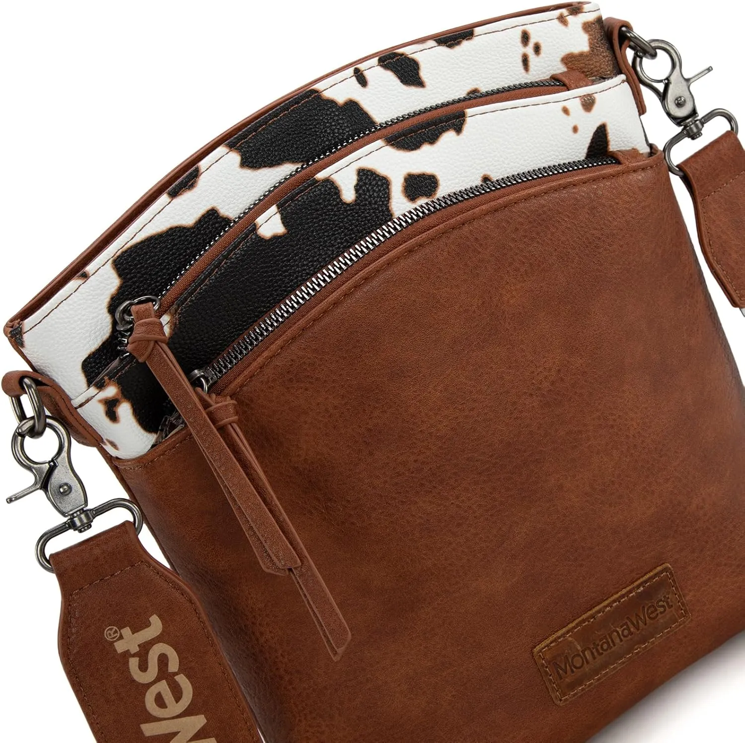 Montana West Multi Zip Pocket Large Crossbody Bag With Guitar Strap
