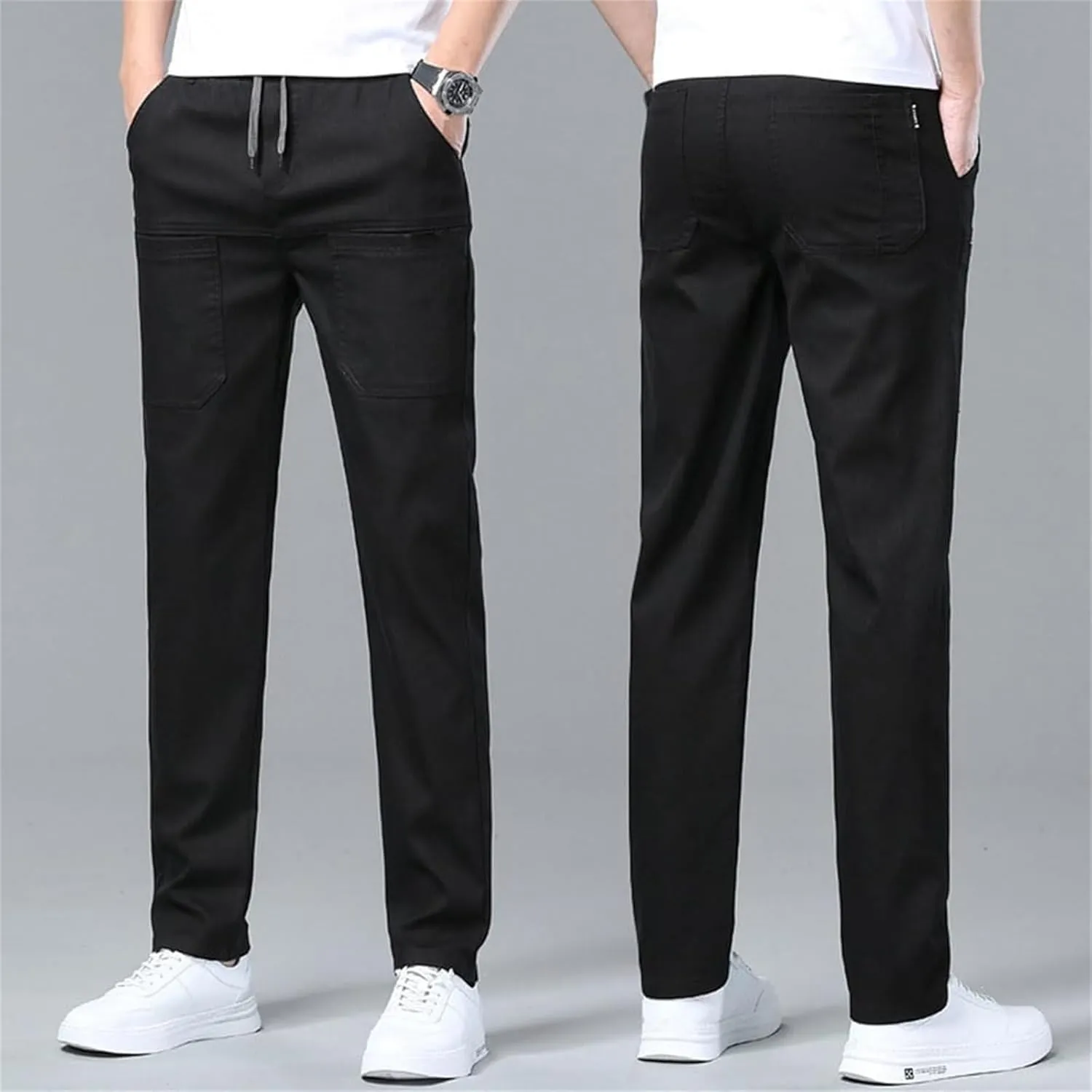 Multipants Luxury Pants, MultiPants - High Stretch Multi-Pocket Cargo Pants, Men Comfy Cargo High Stretch Pant-Blue||S