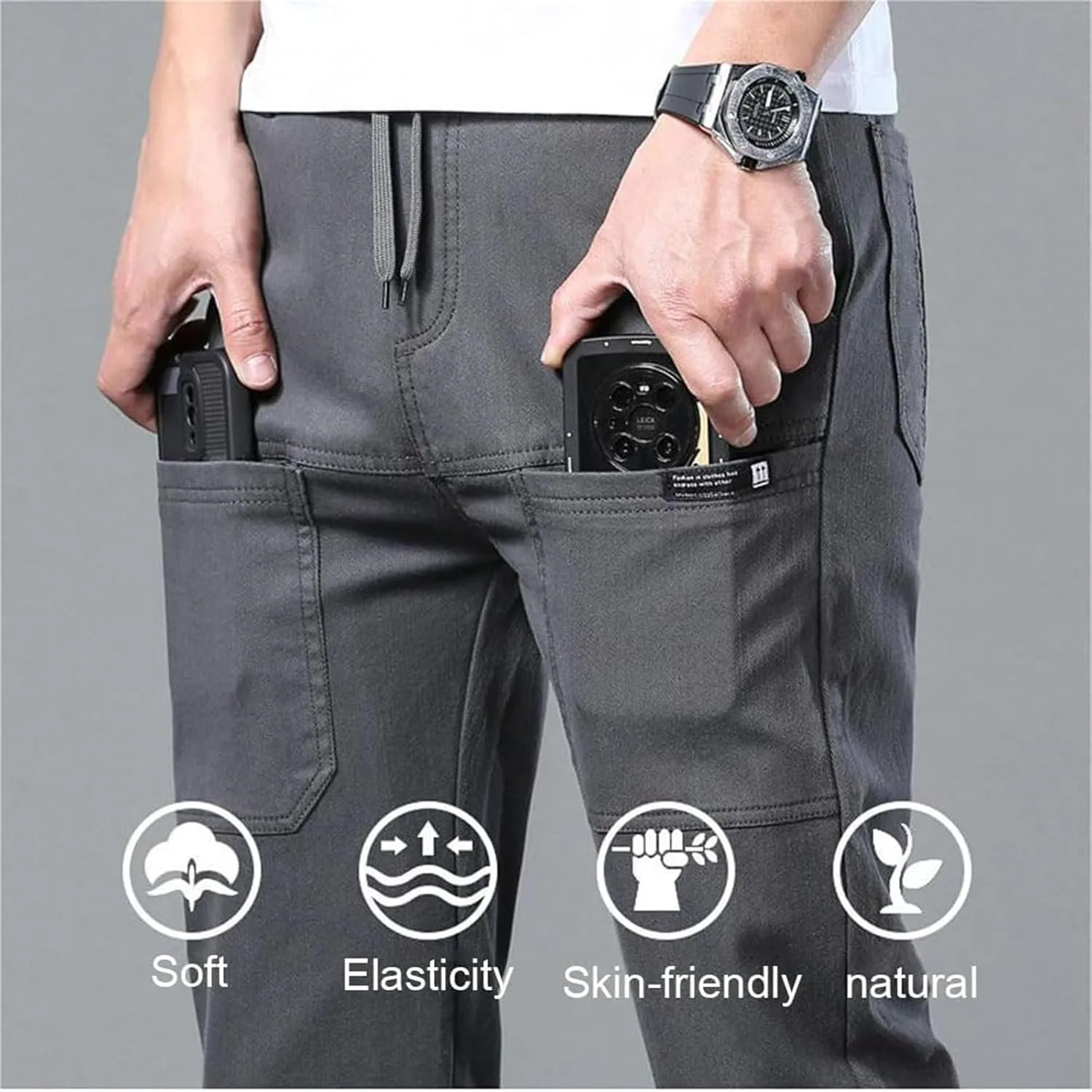 Multipants Luxury Pants, MultiPants - High Stretch Multi-Pocket Cargo Pants, Men Comfy Cargo High Stretch Pant-Blue||S