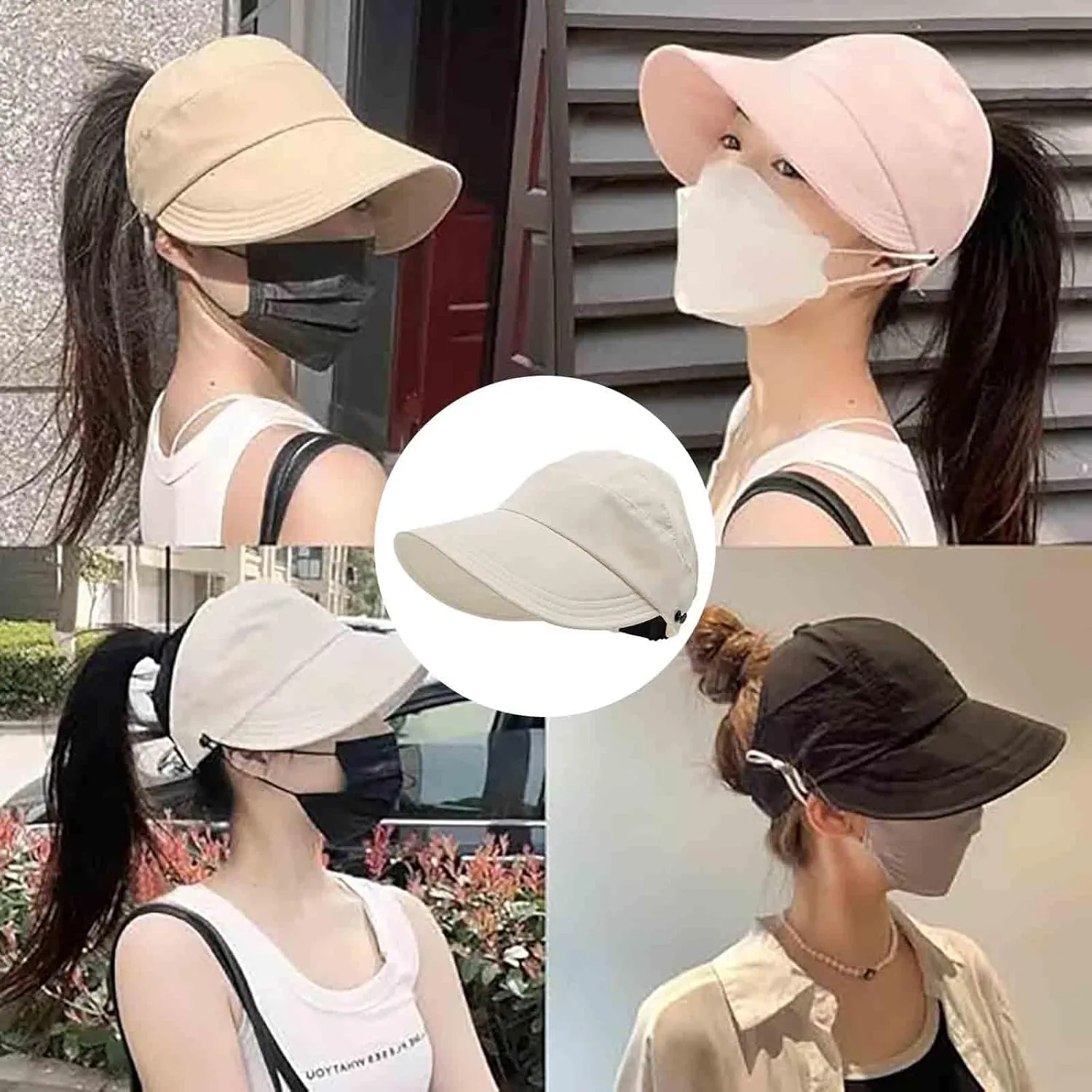 Outdoor UV Protection Hollow Top Sun Hat UPF 50 , Women UV Protection Wide Brim, Foldable Lightweight Breathable(with Mask)