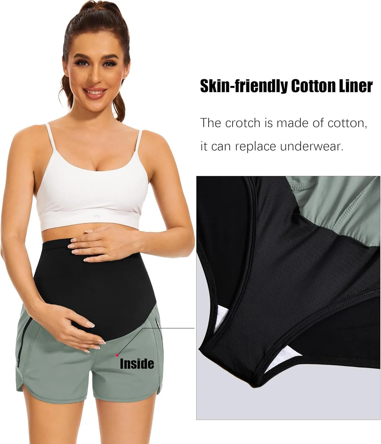 PACBREEZE Women's Maternity Shorts Over Belly Quick Dry Workout Athletic Running Shorts with Zipper Pockets