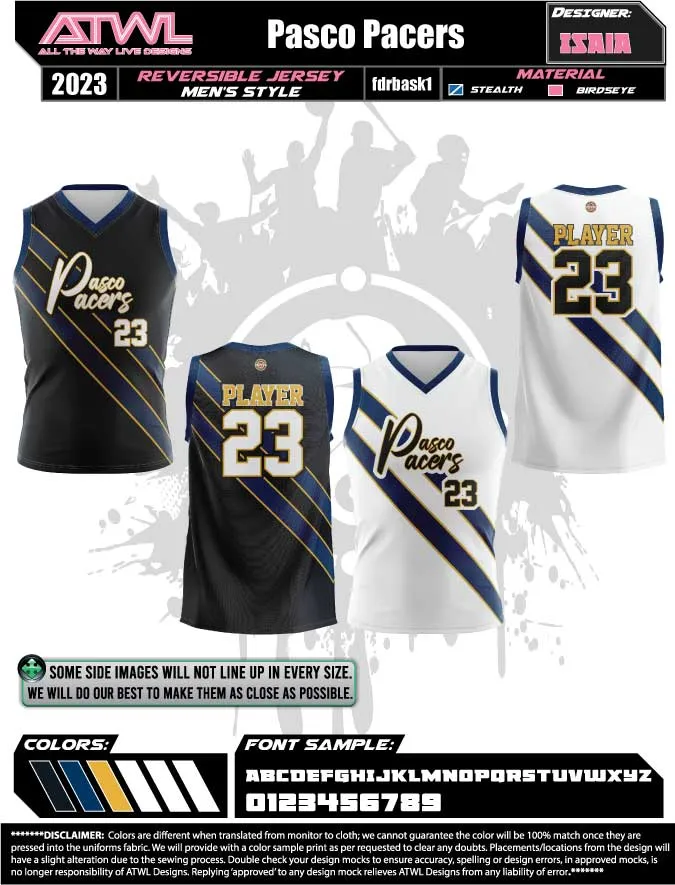 Pasco Pacers Full Dye Reversible Basketball Jersey