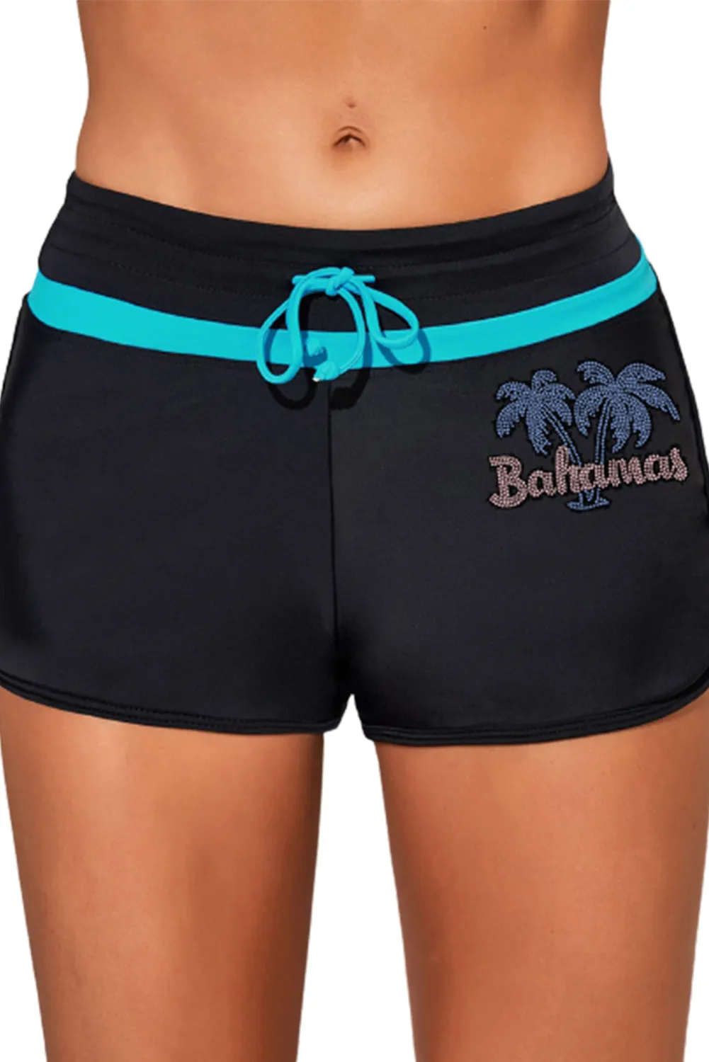 Patter Print Drawstring High Waist Swimming Shorts