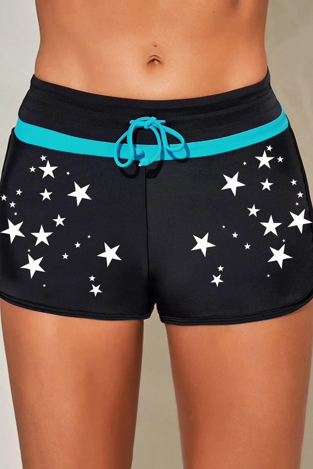 Patter Print Drawstring High Waist Swimming Shorts