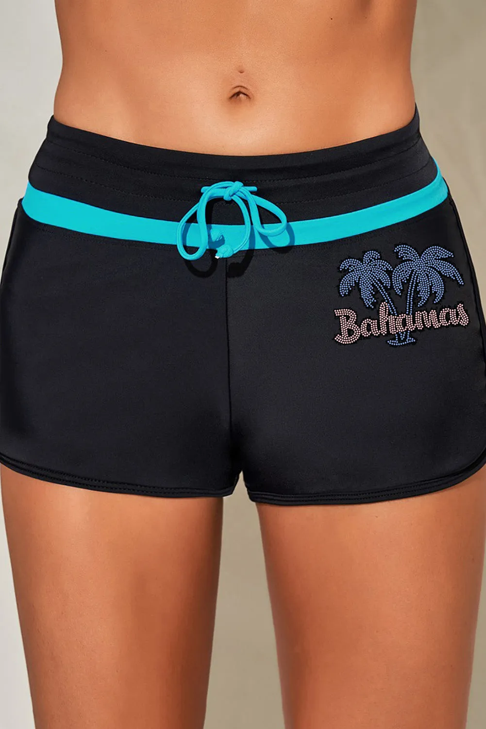 Patter Print Drawstring High Waist Swimming Shorts
