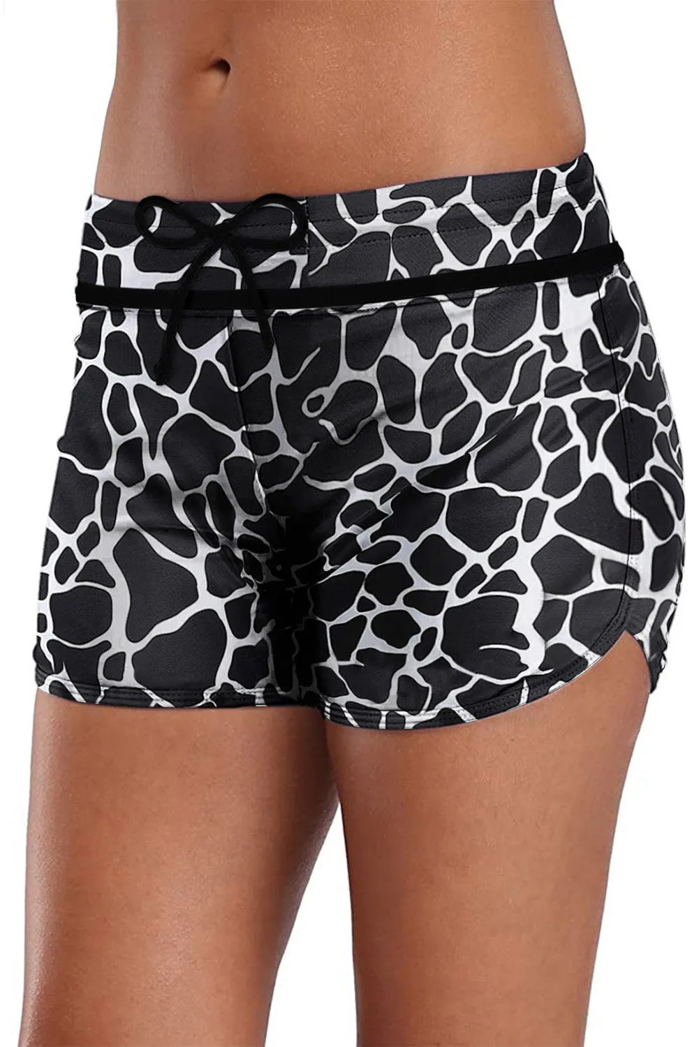 Patter Print Drawstring High Waist Swimming Shorts
